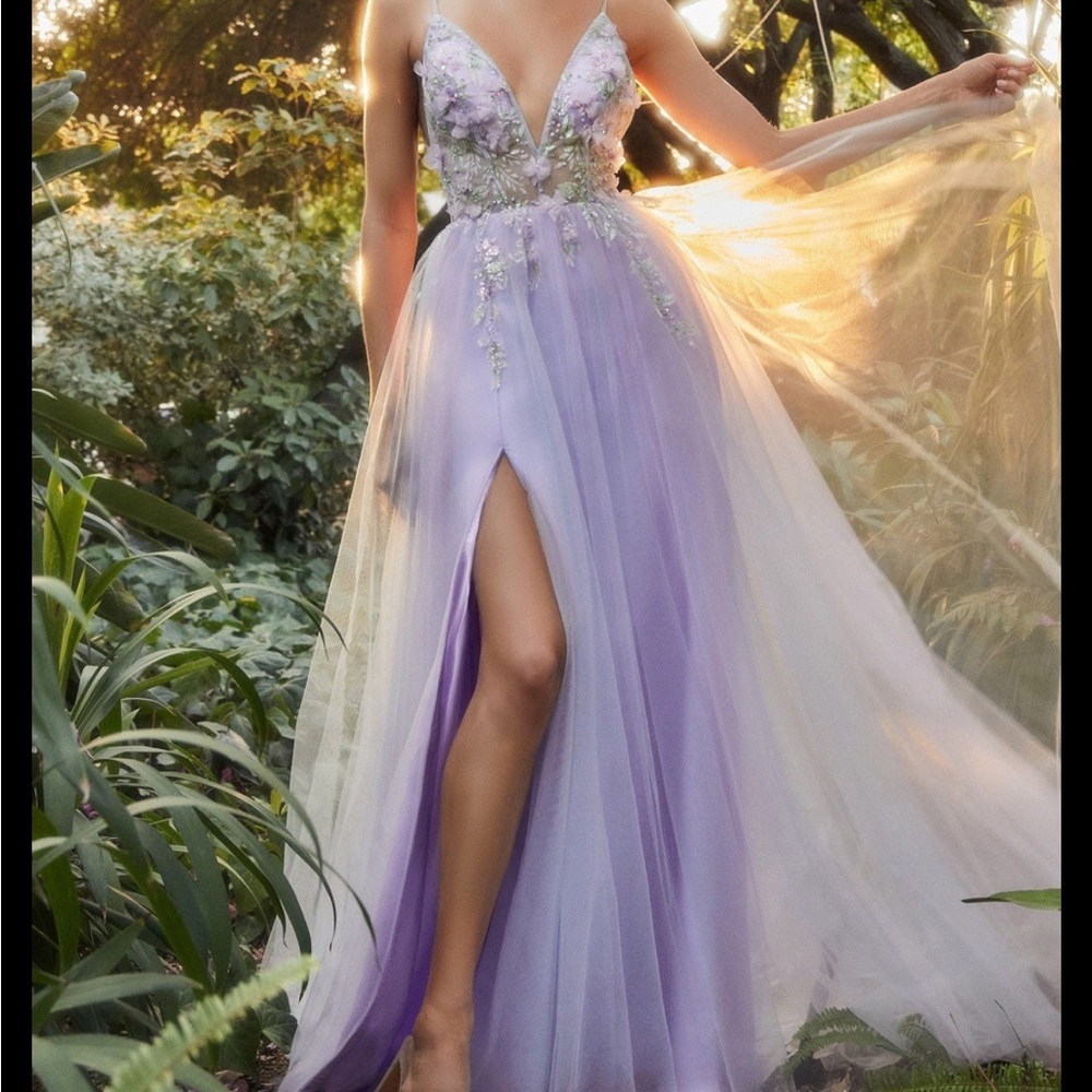 Flower Lavender Purple Prom Dress Fit and Flare Gown
With Slit NEW WITH TAGS